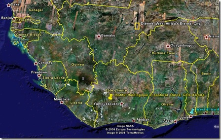 Carte de l'Afrique occidentale générée par Google